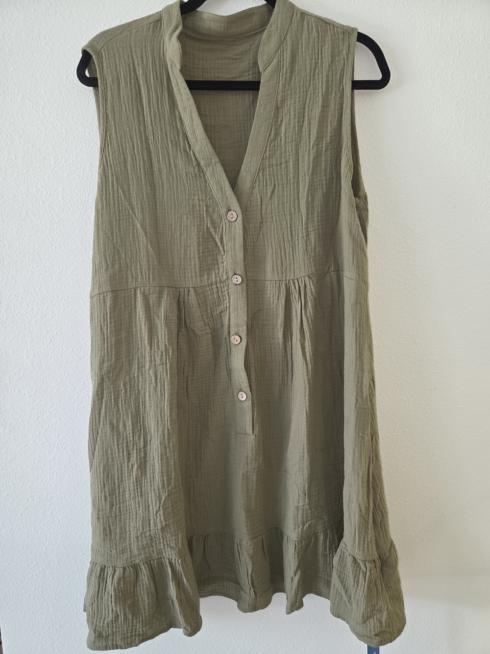 Cupshe Olive Sleeveless Button-Front Ruffle Hem Mini Dress 100 Percent COTTON - Picture 2 of 7